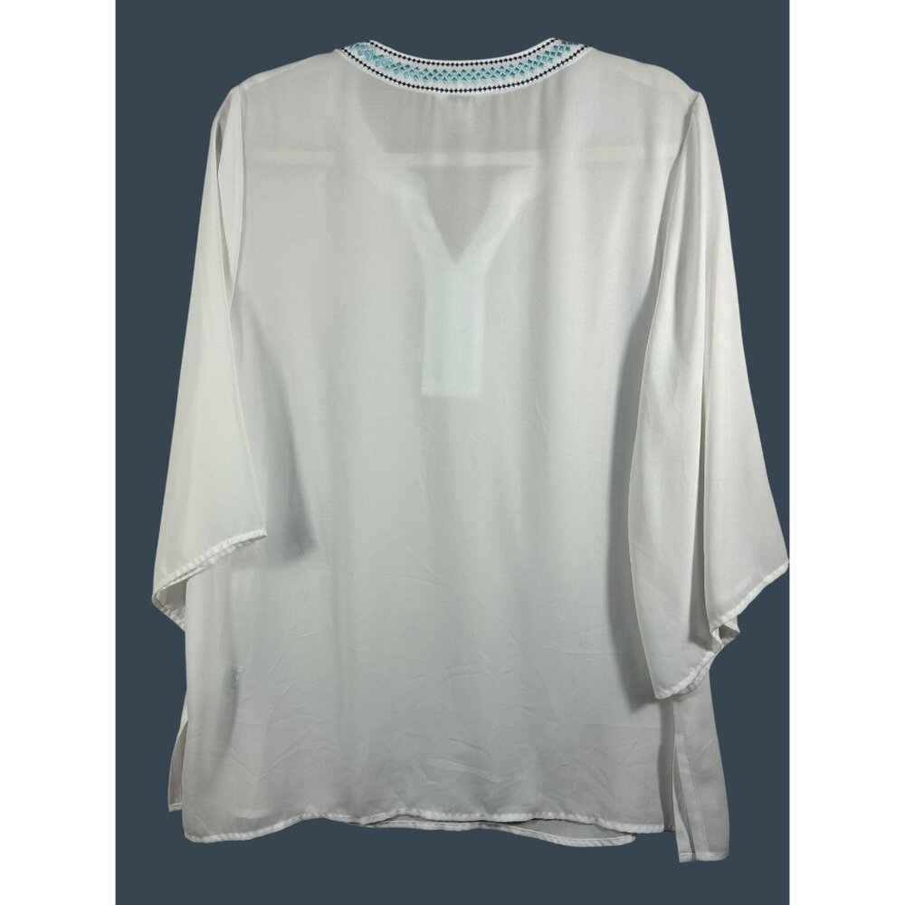 Ariat Women's White Tunic Top With Blue Embroidery Size L - Picture 7 of 13